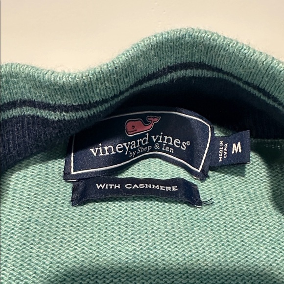 Vineyard Vines Men’s Med Cotton Cashmere 1/4 Zip Sweater Green Pullover Preppy - Picture 3 of 6